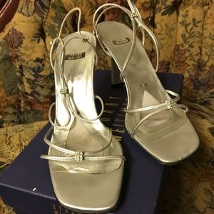 Size 9 Stuart Weitzman silver evening sandals.